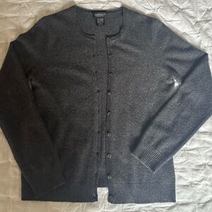 Lord & Taylor Charcoal 100% Cashmere Cardigan Sweater